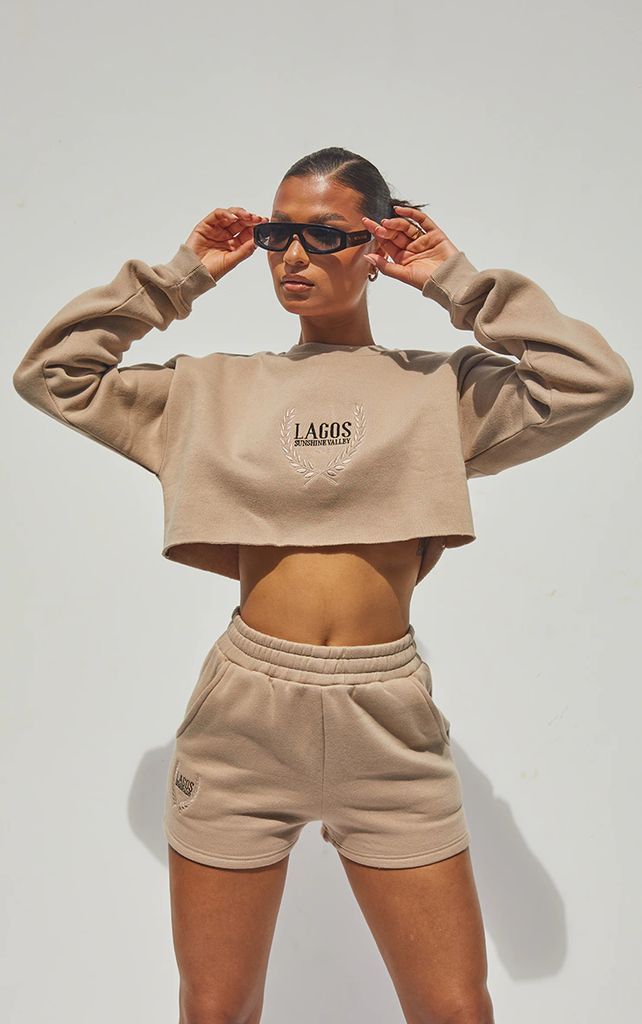Mocha LAGOS Printed Cropped Sweatshirt