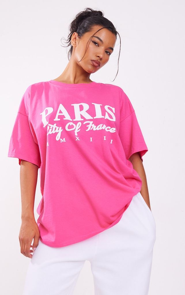 Hot Pink Paris City Oversized T Shirt, Hot Pink