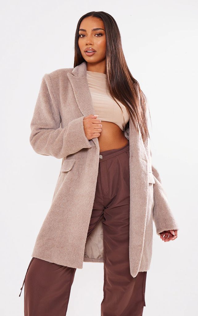 Tall Taupe Wool Look Oversized Blazer, Brown