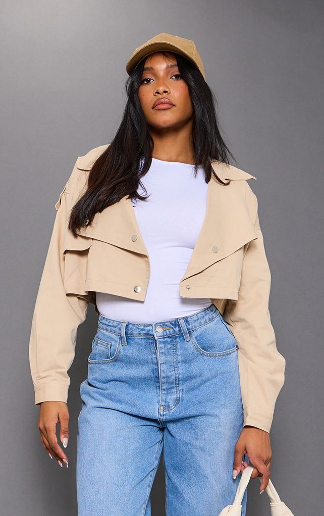 Stone Cropped Trench Coat, White