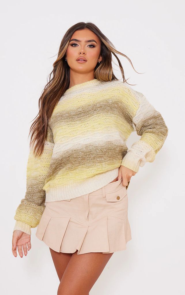 Lime Wave Chunky Knit Ombre Crop Jumper, Green