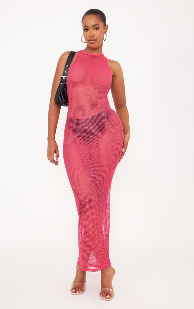 Shape Pink Fishnet Sleeveless Maxi Dress, Pink
