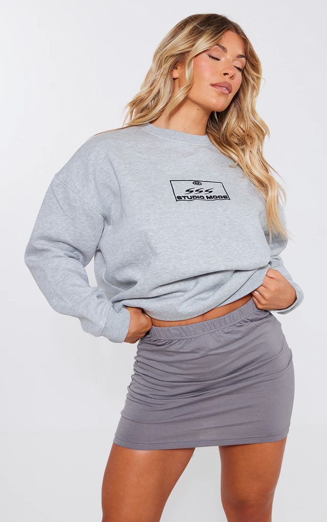 Grey Marl Studio Mode Embroidered Sweatshirt, Grey Marl