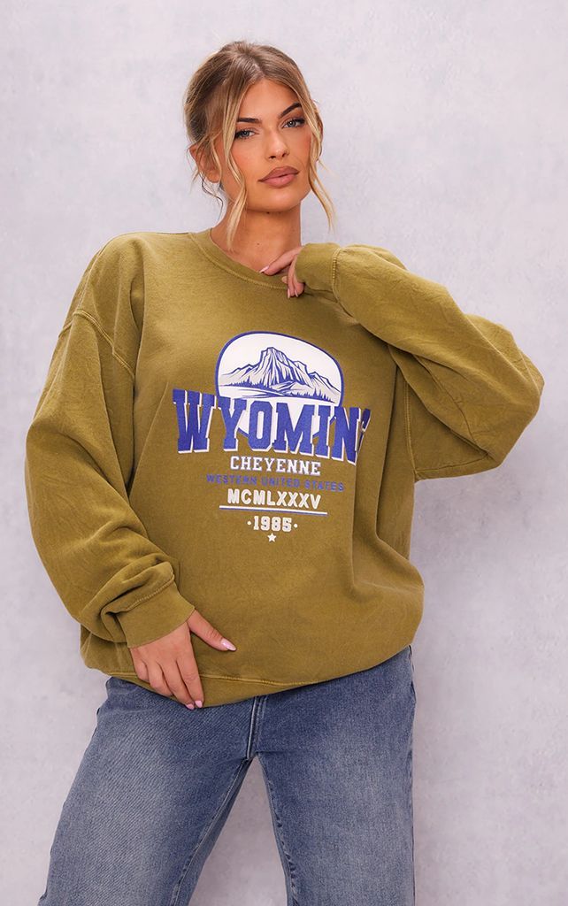 Khaki Wyoming Washed Oversized Sweatshirt, Green