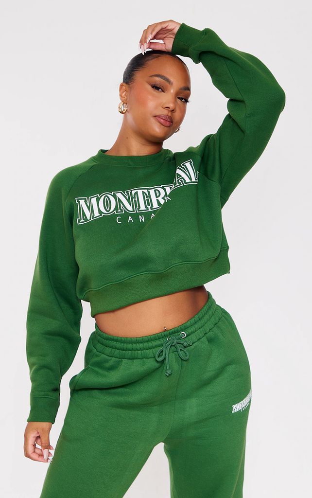 Plus Forest Green Montreal Printed Crop Sweater, Forest Green