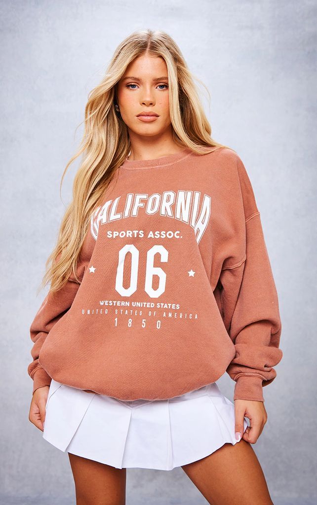 Light Brown Washed California Oversized Sweatshirt, Light Brown