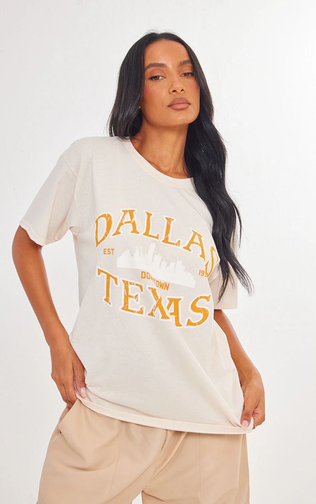 Stone Dallas Texas Printed Oversized T-shirt, White