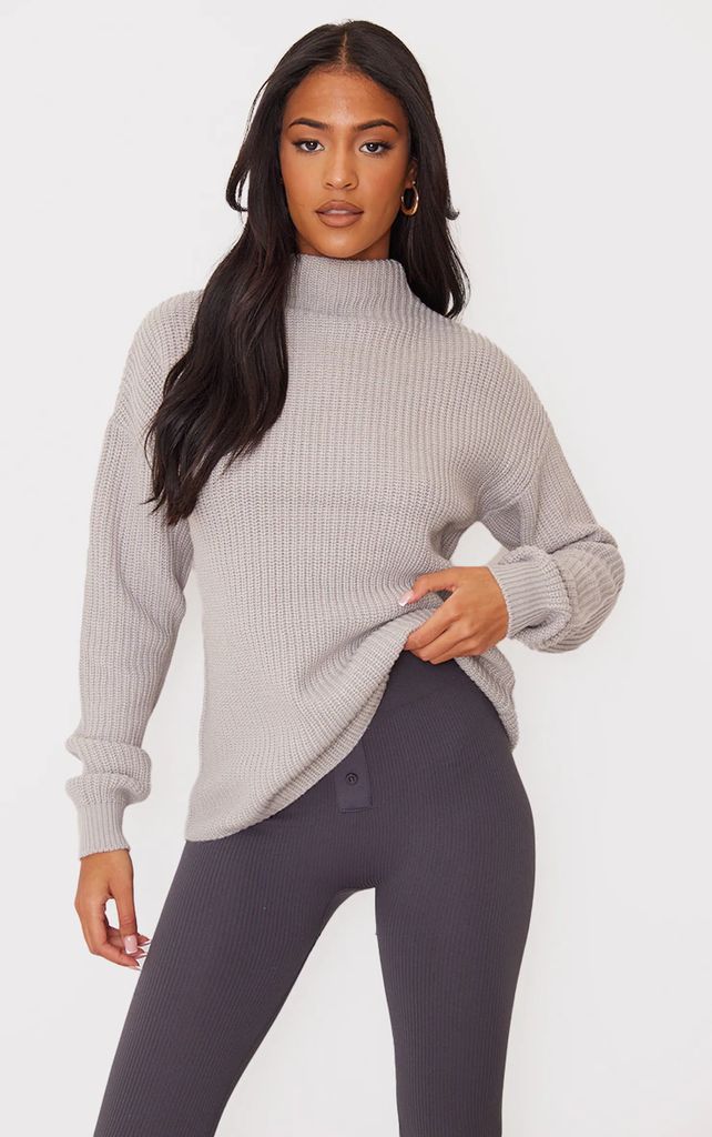 Tall Grey High Neck Knitted Jumper, Grey