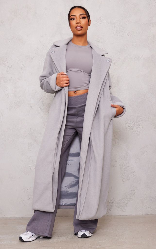 Tall Grey Maxi Length Wool Look Coat, Grey