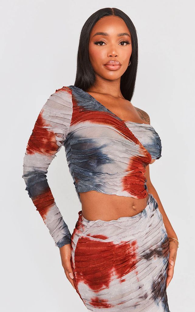 Shape Red Distressed One Shoulder Crop Top, Red
