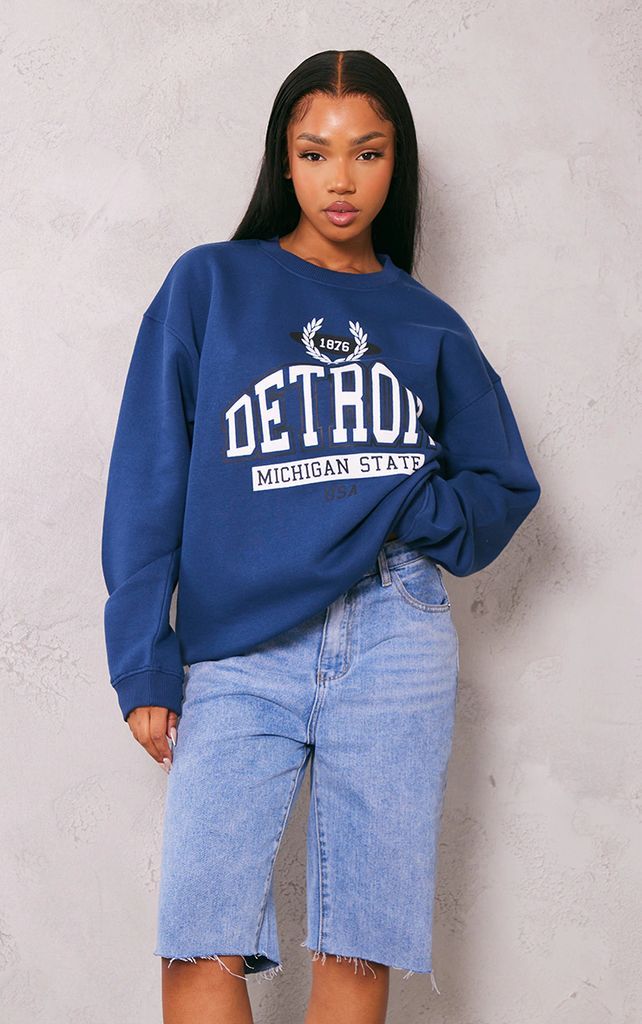 Navy Detroit Print Sweatshirt, Blue