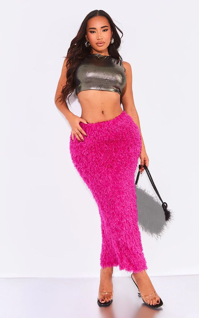 Shape Pink Faux Feather Maxi Skirt, Pink