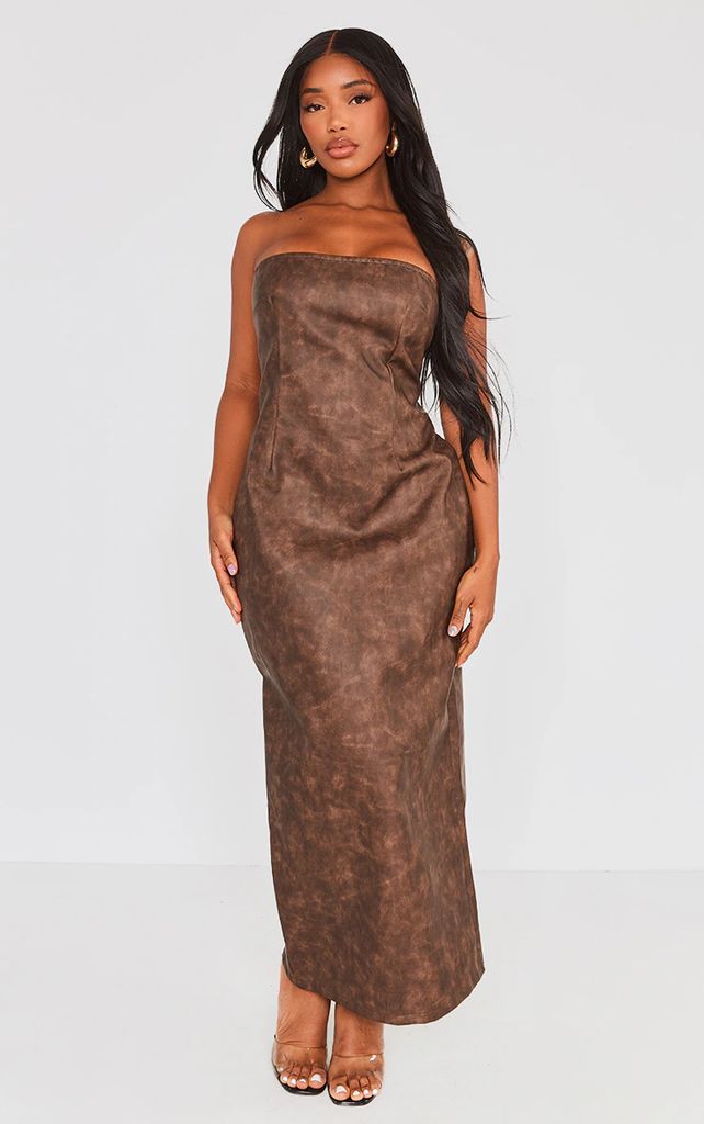 Shape Brown Washed Effect Faux Leather Maxi Dress, Brown
