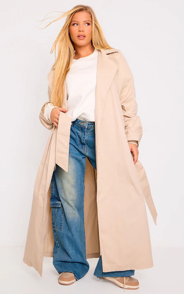 Stone Structured Trench Coat, White