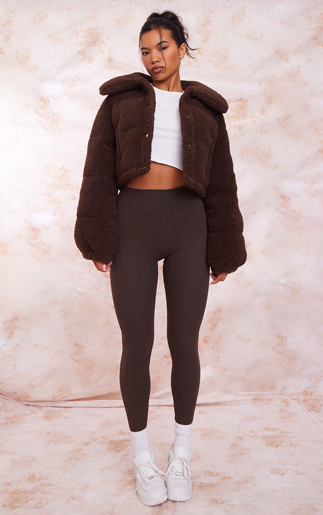 Chocolate Borg Cropped Puffer Coat, Chocolate