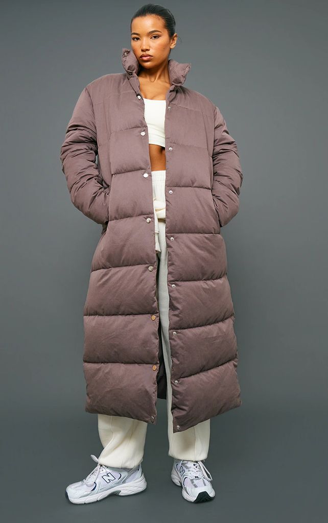 Ash Peached Oversized Belted Maxi Puffer Coat, Ash