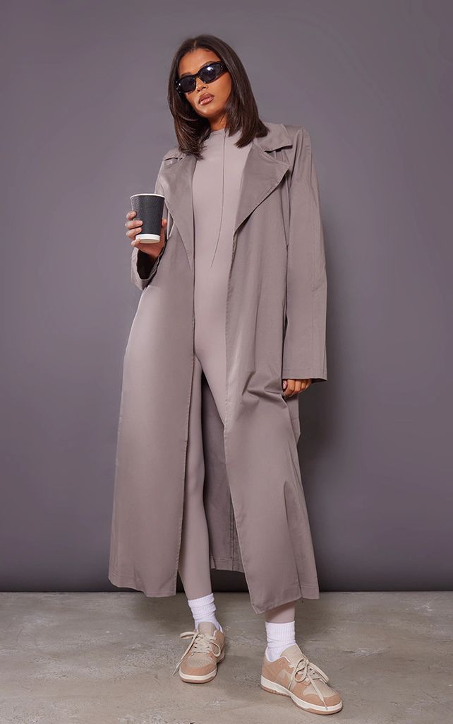 Charcoal Structured Trench Coat, Grey