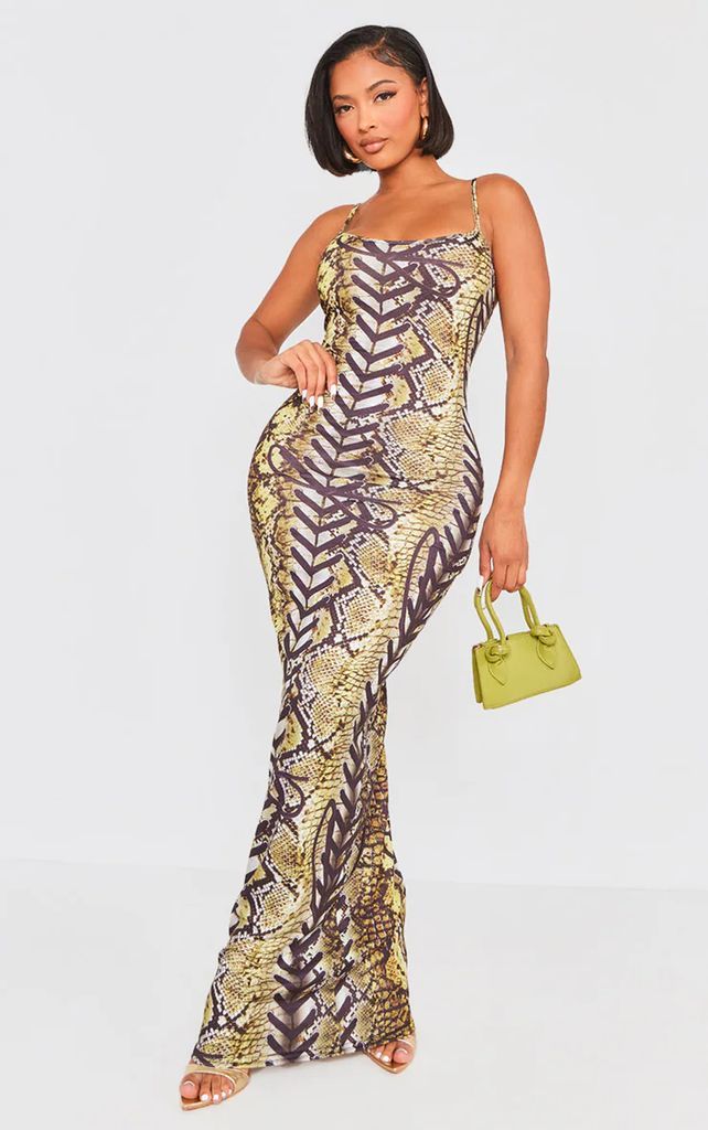 Shape Green Animal Printed Jersey Strappy Maxi Dress, Green