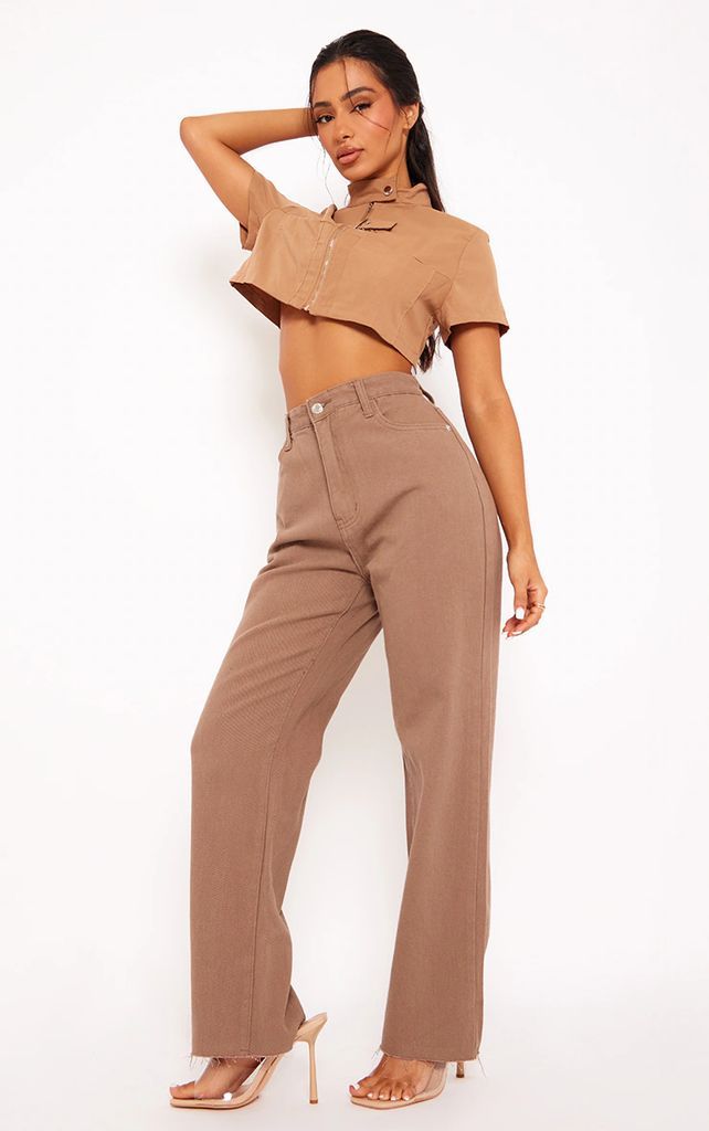 Petite Washed Brown Long Leg Straight Jeans, Washed Brown