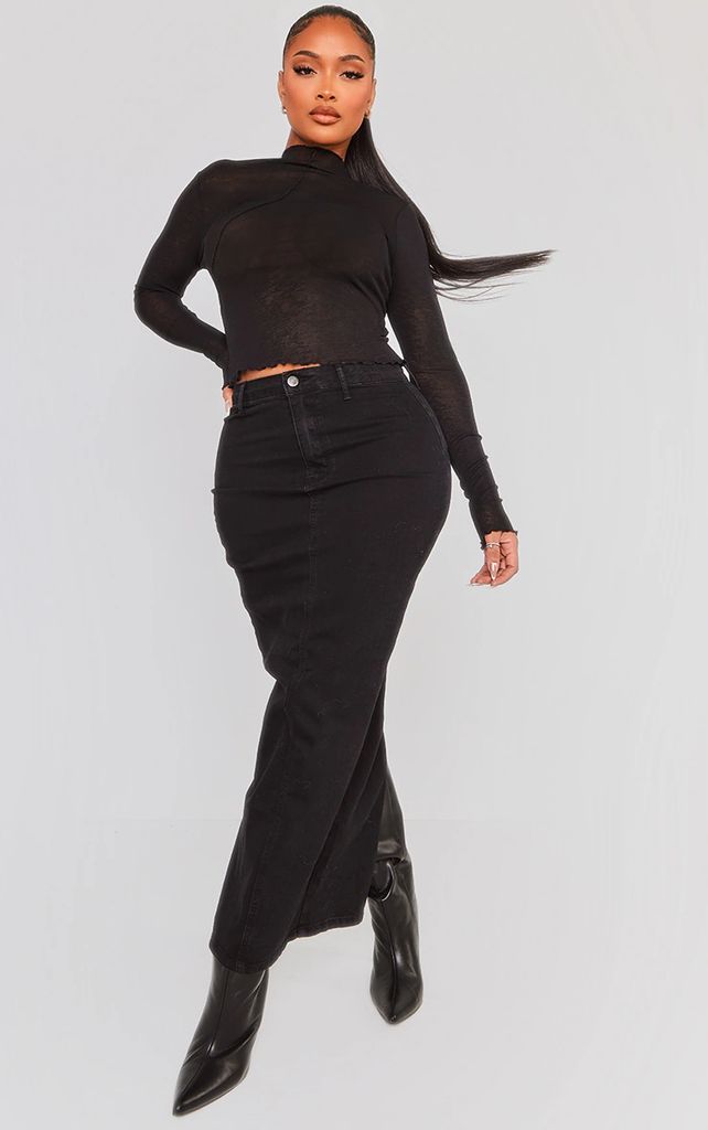 Shape Black Denim Disco Midaxi Skirt, Black