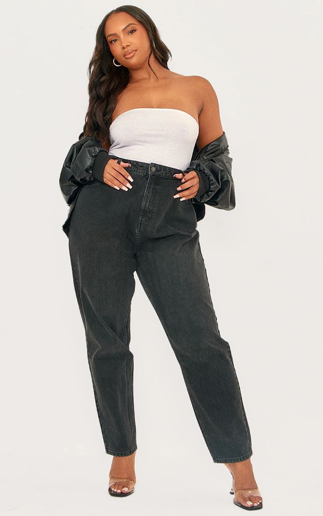 Plus Washed Black High Rise Mom Jeans, Washed Black