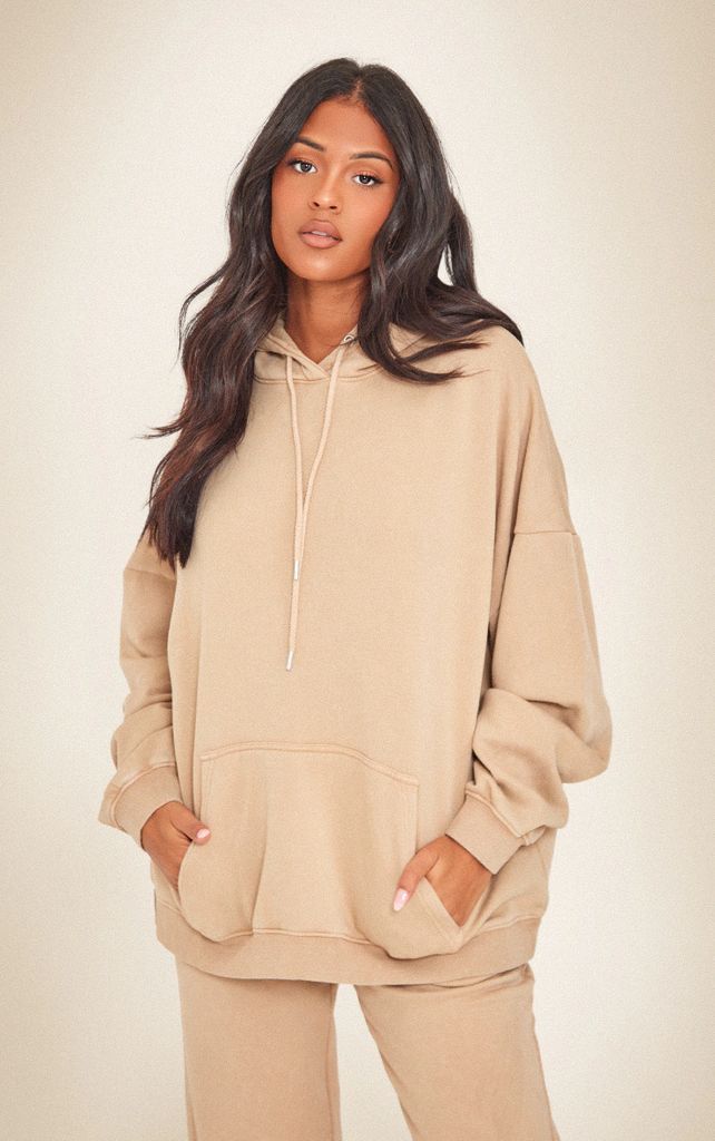 Tall Camel Washed Oversized Hoodie, Camel