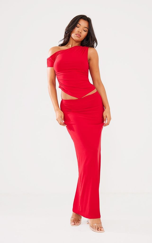 Red Soft Touch Low Rise Maxi Skirt, Red