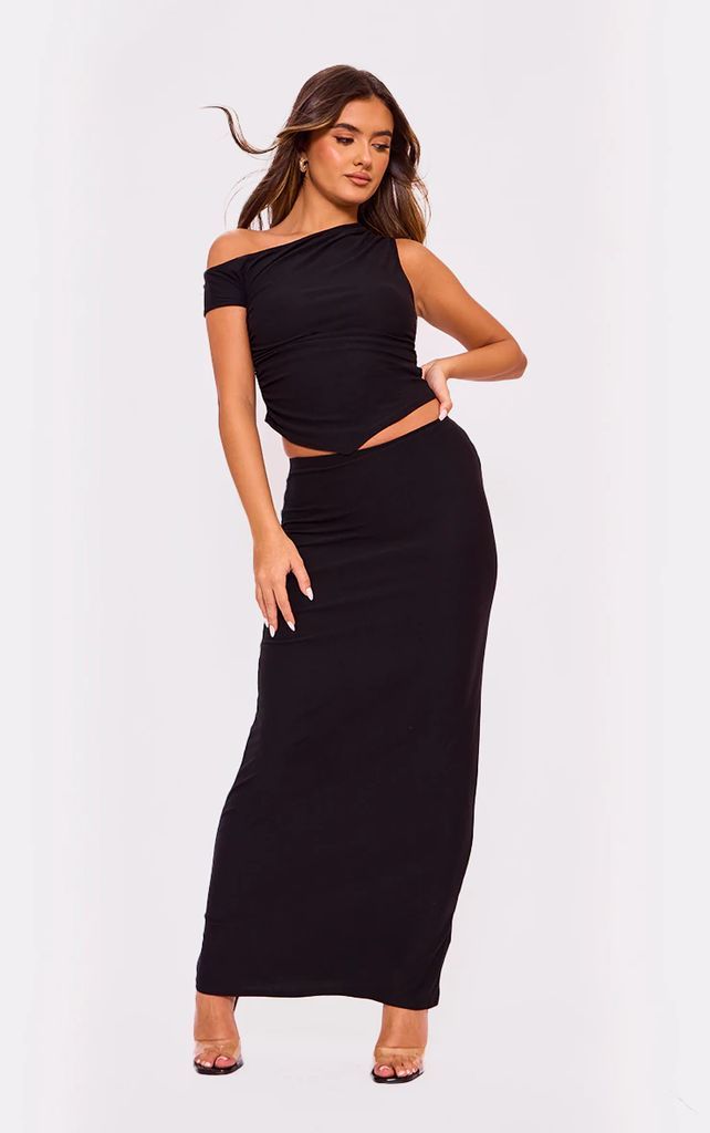 Black Soft Touch Low Rise Maxi Skirt, Black