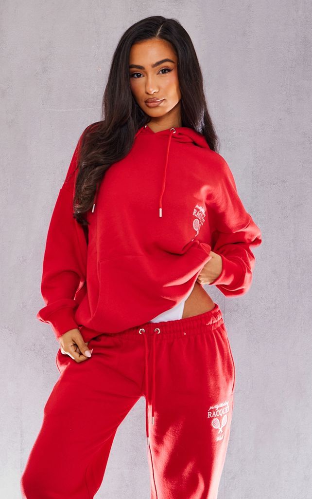 Petite Red Graphic Oversized Hoodie, Red