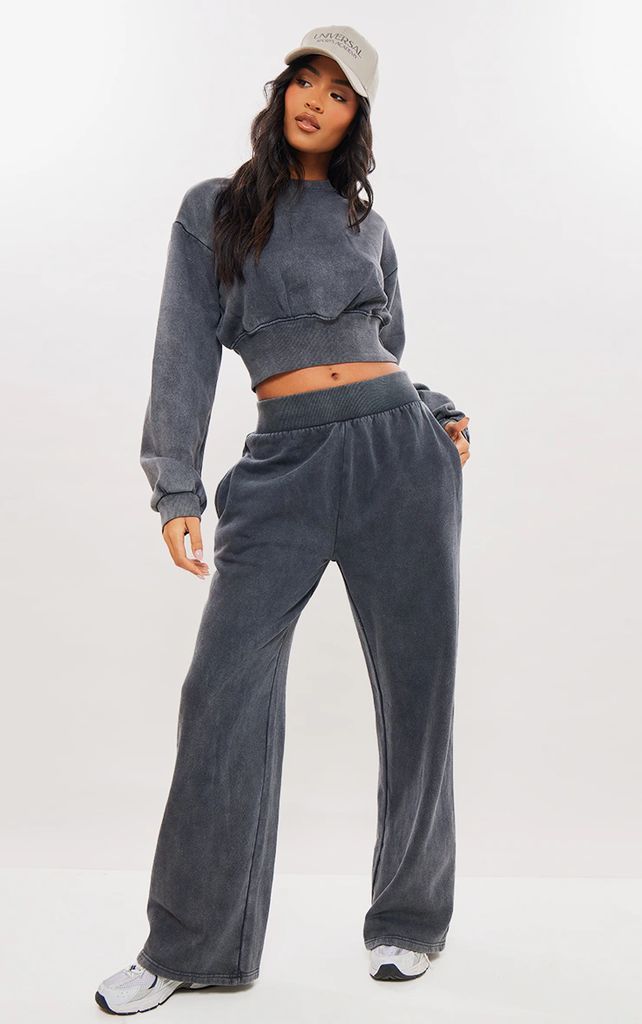 Tall Washed Charcoal High Waisted Flared Joggers, Washed Charcoal