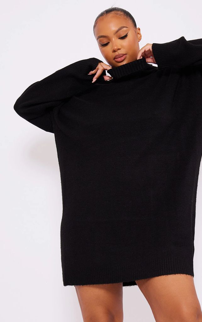 Plus Black Knitted Slouchy Jumper Dress, Black
