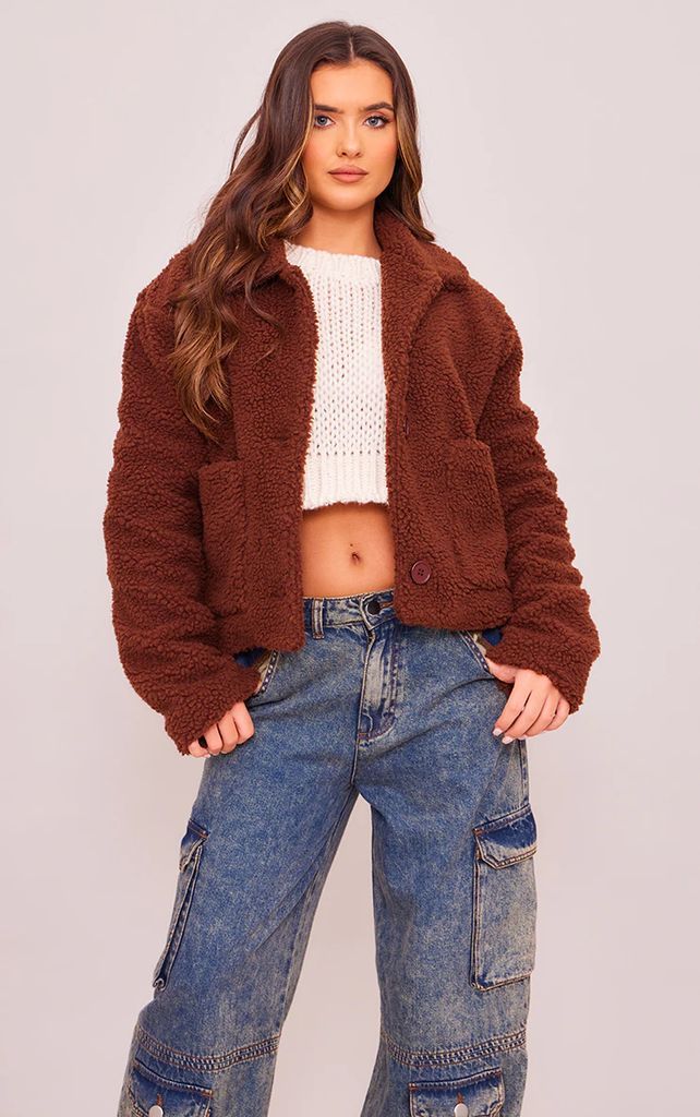 Chocolate Cropped Teddy Coat, Chocolate