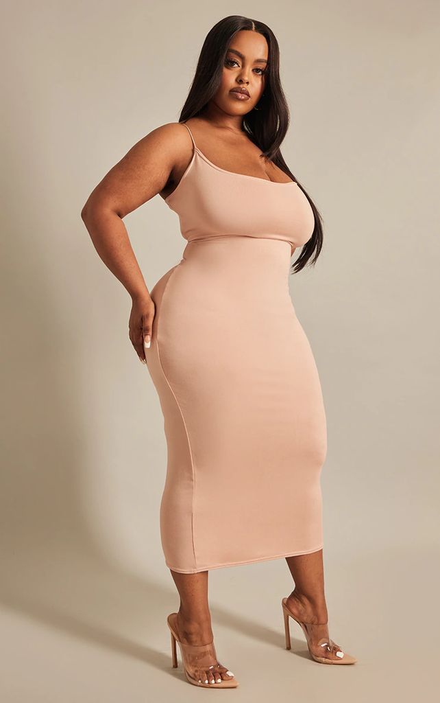Plus Nude Soft Touch Jersey Slip Midaxi Dress, Pink