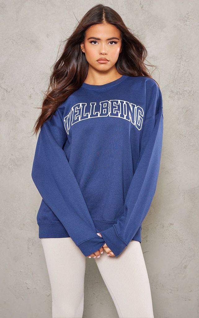 Wellbeing Printed Oversized Sweater, Blue