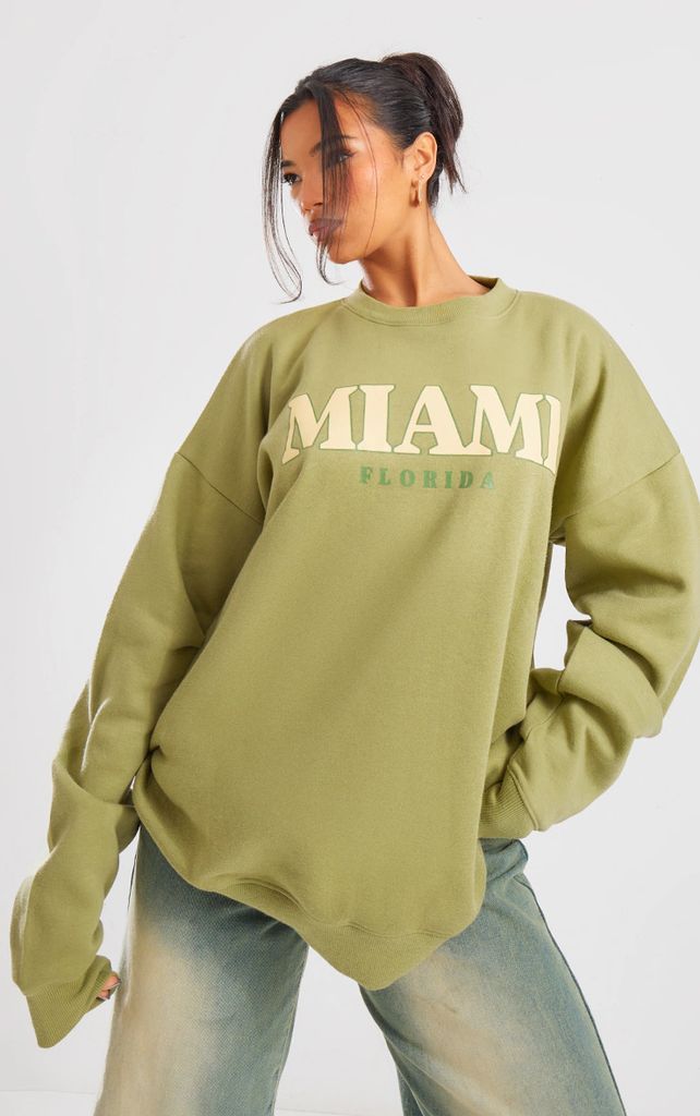 Sage Miami Printed Oversized Sweatshirt, Sage