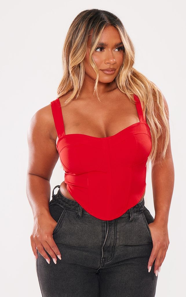 Shape Red Woven Corset Crop Top, Red