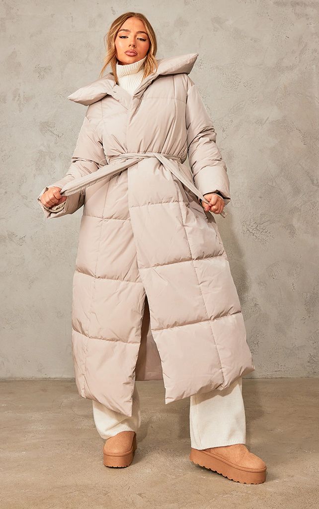 Stone Oversized Square Quilted Maxi Puffer Coat, White