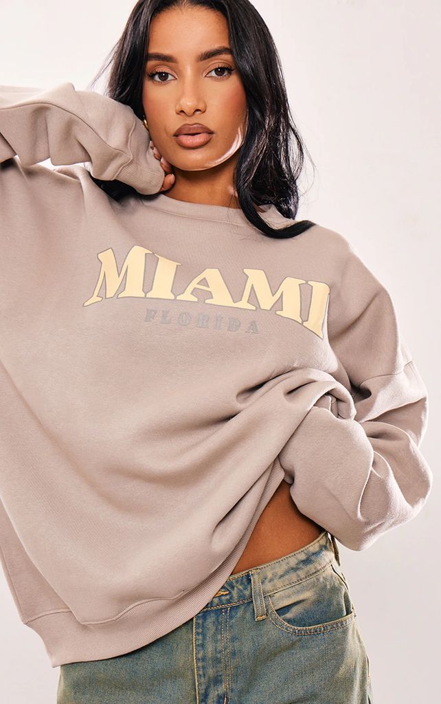 Taupe Miami Printed Oversized Sweatshirt, Brown