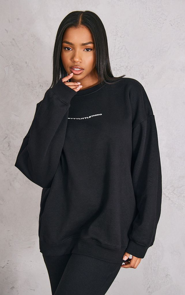 Black Print Oversized Longline Sweatshirt, Black