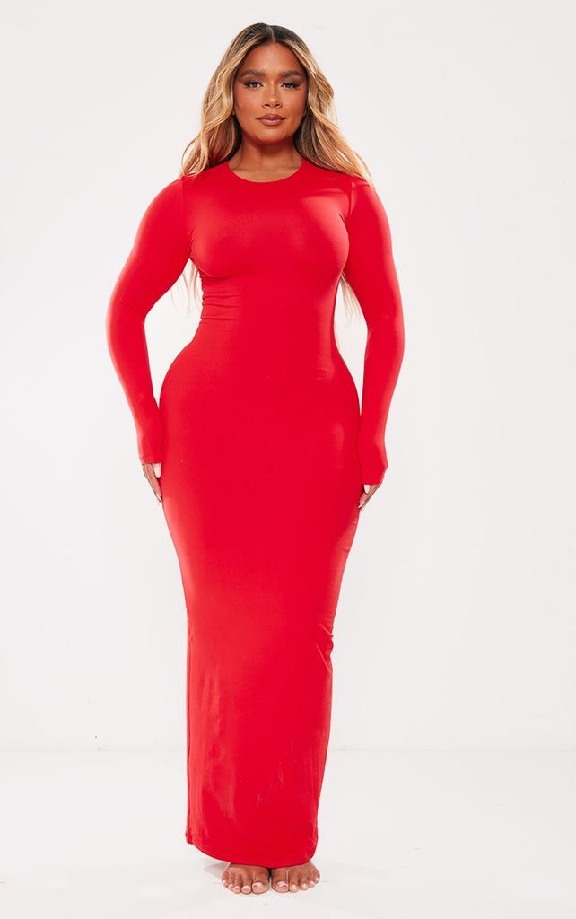 Shape Red Sculpted Long Sleeve Maxi Dress, Red