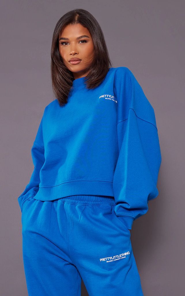 Blue Premium Printed Oversized Boxy Sweatshirt, Blue