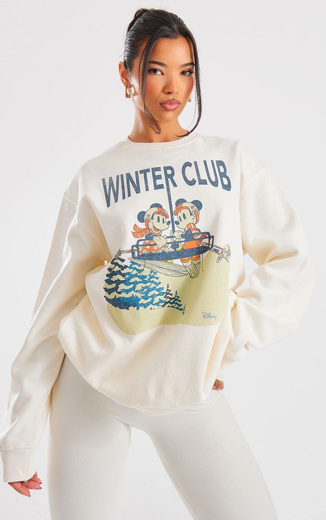 Cream Mickey Mouse Winter Club Print Sweatshirt, White