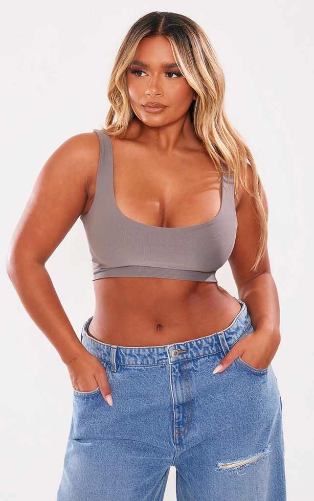 Shape Charcoal Grey Slinky Square Neck Crop Top, Charcoal Grey