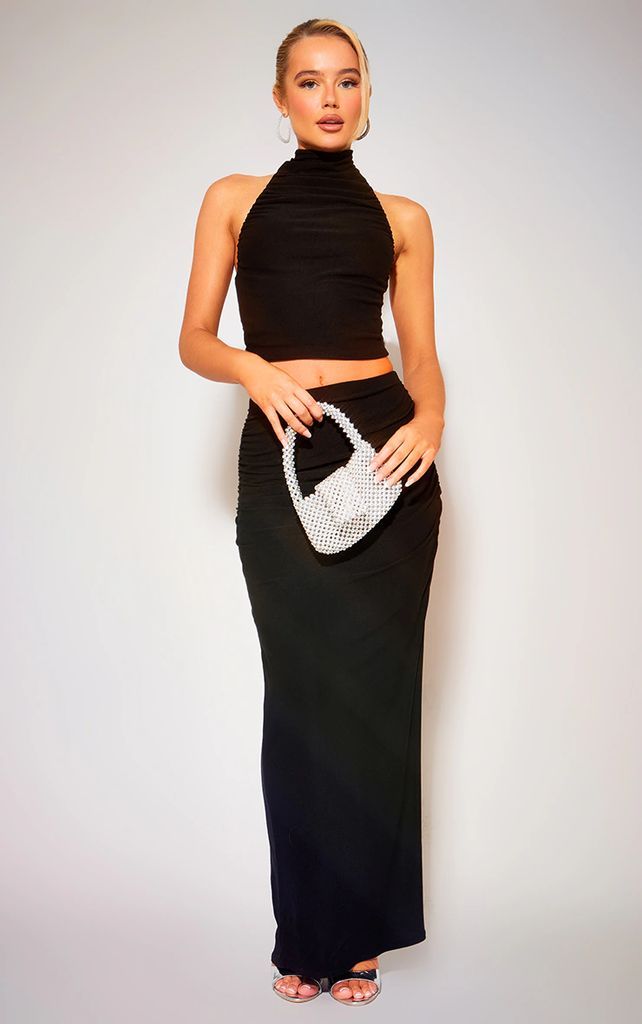 Black Soft Touch Ruched Back Maxi Skirt, Black