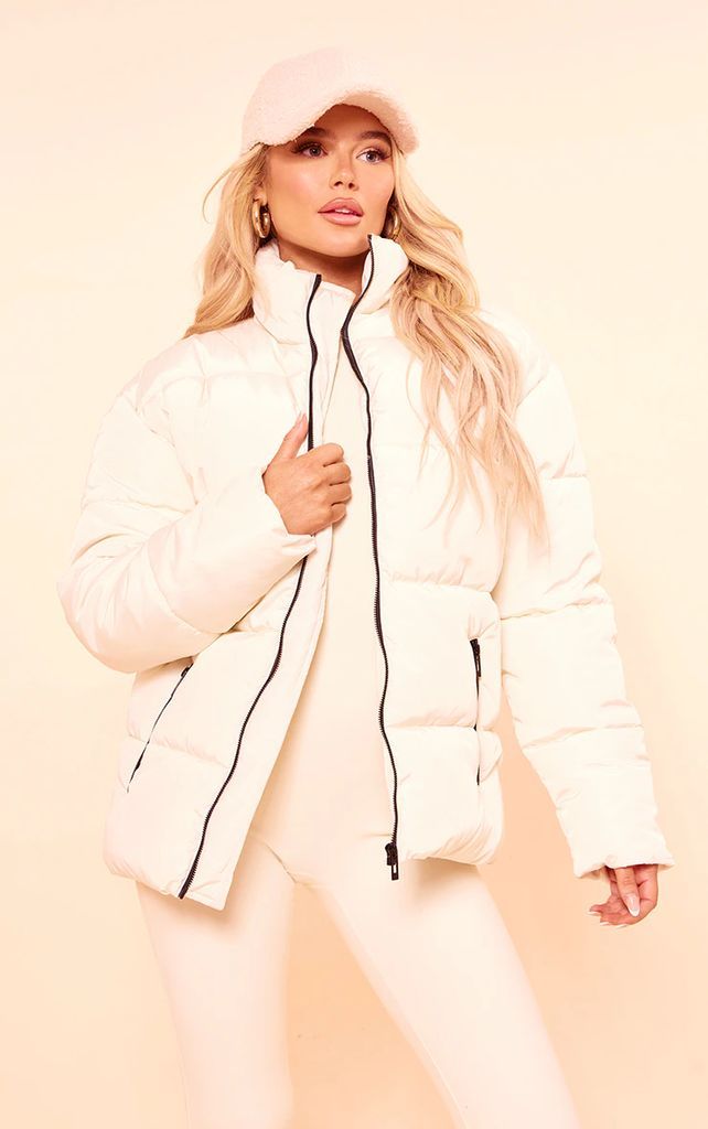 Off White Panelled High Neck Puffer Coat, Off White