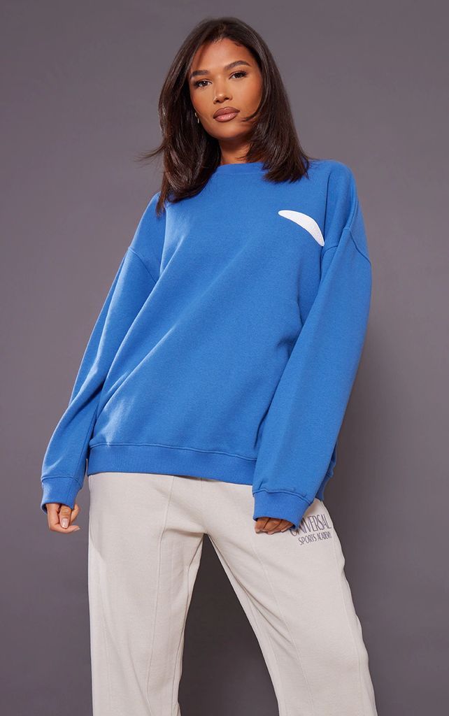 Steel Blue Studio Mode Badge Oversized Sweatshirt, Blue