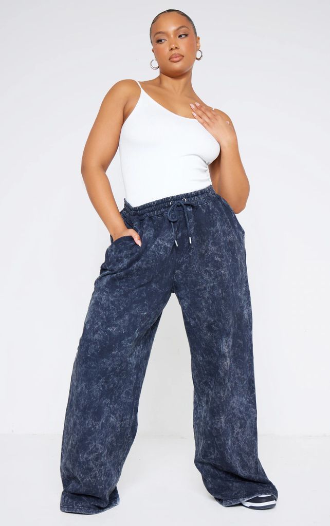 Plus Washed Charcoal Washed Oversized Low Rise Wide Leg Joggers, Washed Charcoal