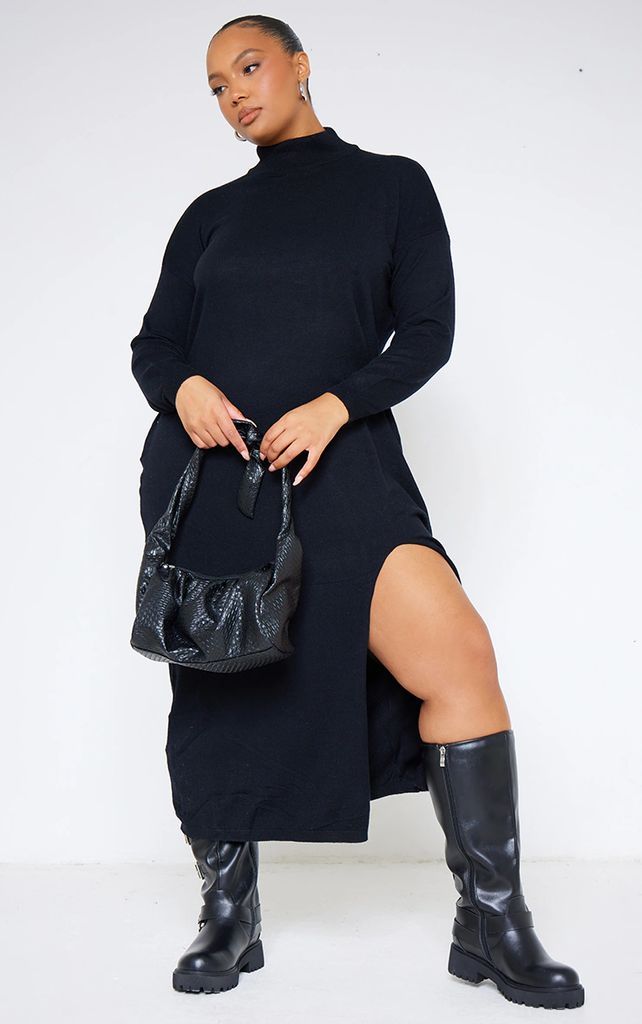 Plus Black Soft Knit Oversized Jumper Dress, Black