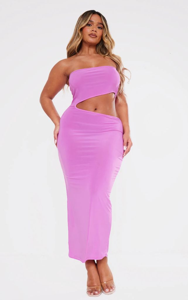 Shape Bright Pink Slinky Bandeau Cut Out Midaxi Dress, Bright Pink