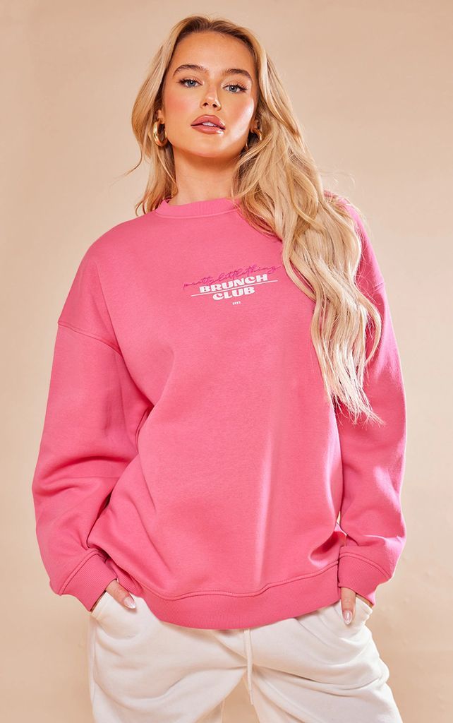 Pink Brunch Club Print Oversized Sweatshirt, Pink